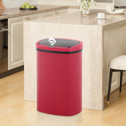 13 Gallon Trash Can | 50L Sensor Automatic Kitchen Trash Can with Lid | Touchless Garbage Bin Odor-Control for Kitchen, Office, Bedroom, Living Room (1 Pack, Red) - color: Red
