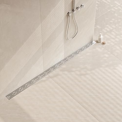 Neodrain 60-Inch Brushed Linear Shower Drain with Brick Pattern Grate | 304 Stainless Steel,Durable Bathroom Floor Drain,Rectangle Linear Drain with Hair Strainer & Adjustable Feet,CUPC certified - color: Stainless, size: 60 In