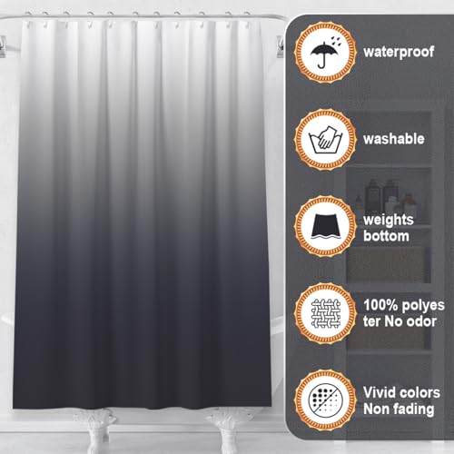 Shower Curtain Sets with Rugs and Adjustable Toilet Seat Cover | 4 Pcs Dark Grey Bathroom Sets with Shower Curtain and Rugs and Microfiber Toilet Lid Cover - color: Dark Grey