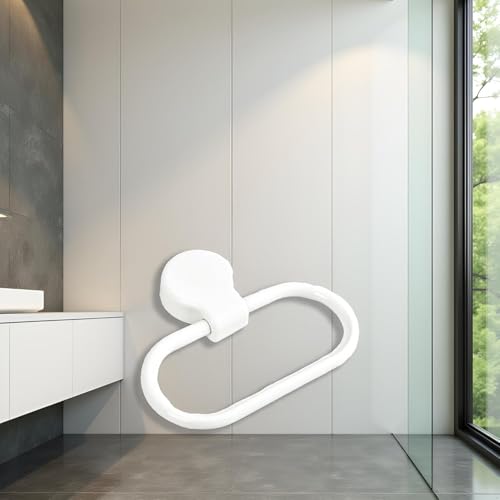 White Hand Towel Ring, Adhesive Towel Holder, Towel Rings for Bathroom Wall, Towel Ring Hand Towel Holder for Wall Mounted Round Towel Hanger, Hand Towel Holder for Bathroom