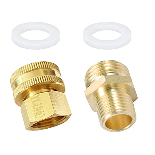 YOUHO Garden Hose Adapter 3/4" GHT to 1/2" NPT Fitting Connect, Green Thumb Quick Swivel Connector Adapter,Double Male and Female Thread GHT 3/4" x 1/2" NPT Pipe (2 Pack) - size: M AND F 1/2NTP TO 3/4GHT
