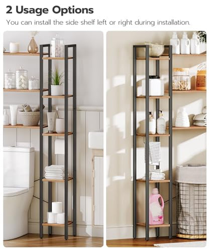 HOOBRO Over The Toilet Storage, 8-Tier Bathroom Organizer Over Toilet Shelf, Storage Rack Above Toilet Stand, Freestanding Space Saver, Toilet Paper Holder, Rustic Brown and Black BF86TS01