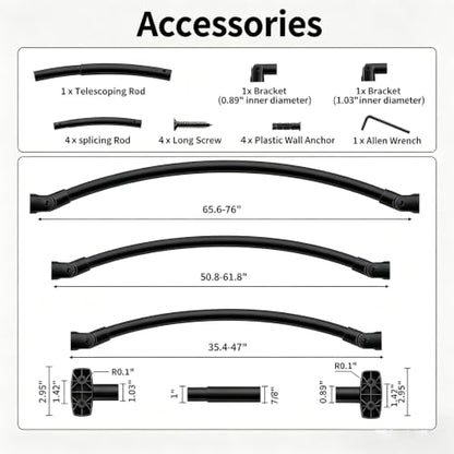 Matte Black Curved Shower Curtain Rod for Bathroom 33-78 In Adjustable Curved Shower Rod, RustProof Stainless Steel Round Shower Rods for Bathtub, Stall Extra Shower Space Need Drilling - color: Black