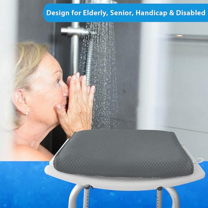 AEROiVi Shower Seat Cushion Non-Slip Silicone Bottom 3D Mesh Washable Gray | Soft Shower Chair Cushion for Benches Quick Drying Washable Mat 3D Mesh Pad with Hook Design Elderly Handicap Disabled - size: Gray