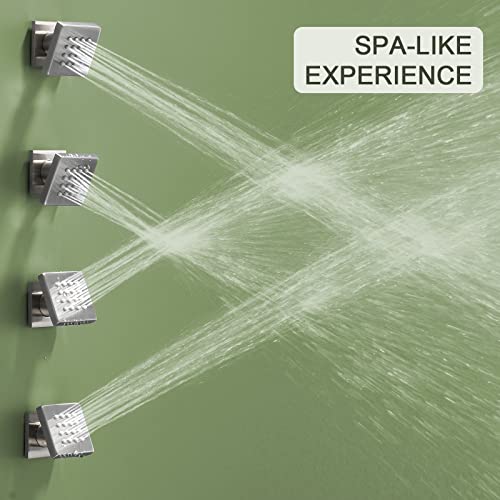 Shower Body Spray Jets, Brushed Nickel Brass Square Shower Body Sprayer Spa Massage Showerhead Wall Mount Nozzles NPT 1/2”-4PCS (Brushed Nickel) - color: Square-Brushed Nickel, style: 4pcs