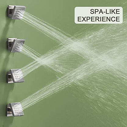 Shower Body Spray Jets, Brushed Nickel Brass Square Shower Body Sprayer Spa Massage Showerhead Wall Mount Nozzles NPT 1/2”-4PCS (Brushed Nickel) - color: Square-Brushed Nickel, style: 4pcs