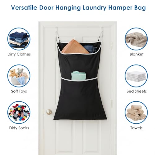 2-in-1 XL Hanging Laundry Hamper Bag 36x22in + Pop Up Mesh Laundry Basket | Over the Door Laundry Bag, Bottom Zipper & Front Pocket, 600D Oxford, Space-Saving Foldable, Hooks for Home Dorm & RV