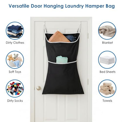 2-in-1 XL Hanging Laundry Hamper Bag 36x22in + Pop Up Mesh Laundry Basket | Over the Door Laundry Bag, Bottom Zipper & Front Pocket, 600D Oxford, Space-Saving Foldable, Hooks for Home Dorm & RV