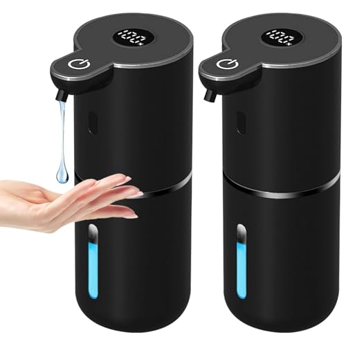 OHIFAST 2 Pack Automatic Liquid Soap Dispenser Touchless, USB Rechargeable Smart Hand Soap Dispenser, 6-Level Adjustable, 12.8oz/380mL, Compatible with Thick Thin Dish Soap for Bathroom Kitchen-Black - color: 2 Pack- Black, style: Liquid