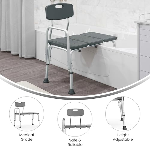 Flash Furniture HERCULES Series 300 Lb. Capacity Adjustable Gray Bath & Shower Transfer Bench with Back and Side Arm - color: Grey