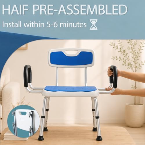 Plus Size Extra Wide Shower Chair for Elderly and Disabled, Anti-Slip Pads | Plus Size Shower Chair for Seniors, Half-assembled, Easy & Quick to Install, Big & Tall Person, 150kg Weight Capacity
