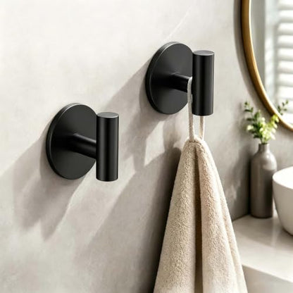 2 Pack Waterproof Adhesive Tissue Wall Hooks, Sticky Mount Hooks for Towel, Robe, Clothes-Black - color: Black