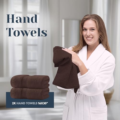 White Classic Luxury Bath Towel Set of 8 Pieces - 100% Turkish Cotton Highly Absorbent Towels for Bathroom, 2 Luxury Bath Towels 700GSM, 2 Hand Towels, 4 Washcloths, Brown - color: 19: Brown