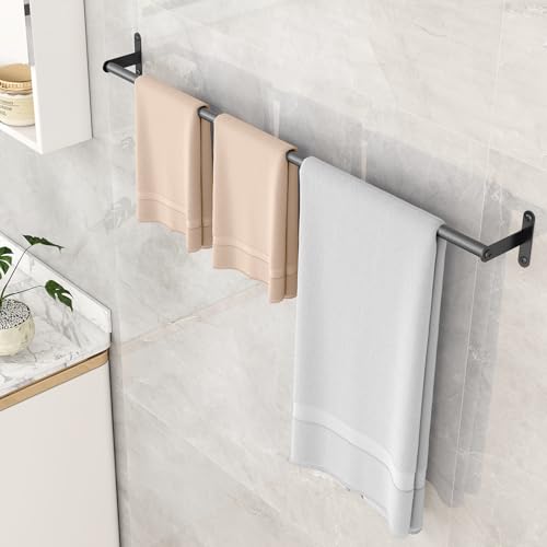 MKO Towel Bar for Bathroom Wall, 30" Longer Single Towel Rod Rack, Black | Heavy Duty Stainless Steel, Towel Racks for Bathroom, Wall Mounted, Hand Towel Holder Easy to Install - size: 30 Inch