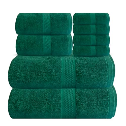 Ocean Towel Set for Bathroom 100% Luxury Cotton Bath Towels Set of 8 (2 Bath Towel and 2 Hand Towel Set & 4 Wash Cloth) - Green Soft Towels Bathroom Set 600 GSM Double Stitched for Durability - color: Green