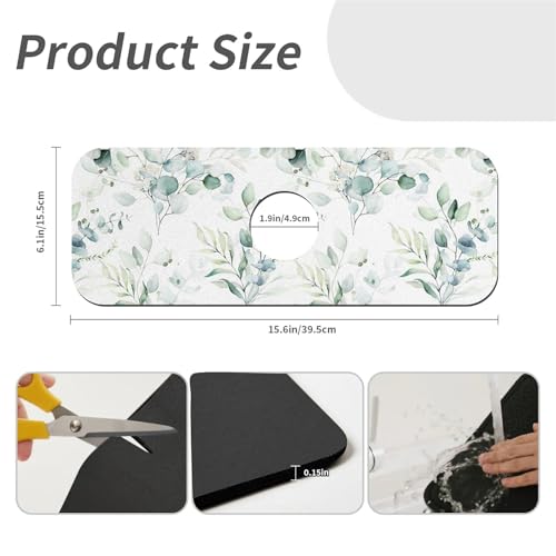 Kitchen Sink Splash Guard，Tropical Green Leaf-1 Faucet Mat Sink Gadgets-Super Absorbent Fast Drying Mat Drip Catcher for Kitchen, Bathroom,Sink Mat, Dish Drying Mat, Bathroom(15" X 5.5" ) - color: Tropical Green Leaf-1