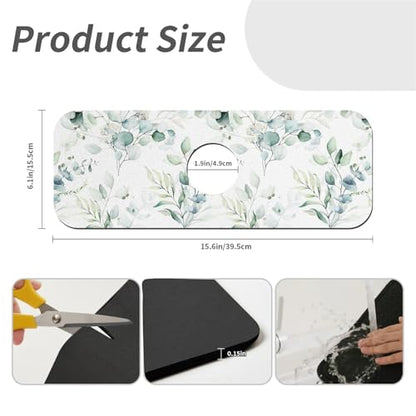 Kitchen Sink Splash Guard，Tropical Green Leaf-1 Faucet Mat Sink Gadgets-Super Absorbent Fast Drying Mat Drip Catcher for Kitchen, Bathroom,Sink Mat, Dish Drying Mat, Bathroom(15" X 5.5" ) - color: Tropical Green Leaf-1