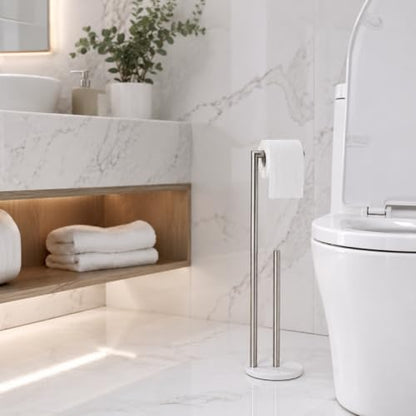 Marble Toilet Paper Holder Stand - Brushed Nickel, Freestanding with Storage, Floor Stand, Silver Toilet Roll Holder, Standing Paper Towel Holder - color: Brushed Nickel