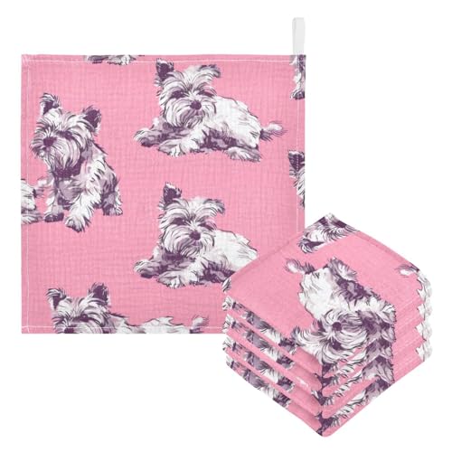 Dog Pattern Pink Baby Washcloths - 5 Pack Muslin Cotton Face Towels for Baby Newborn Girls and Boys - Soft and Absorbent - 11.8 Inch - size: 5 Pack