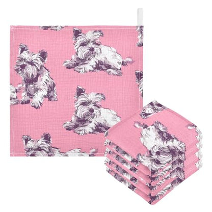 Dog Pattern Pink Baby Washcloths - 5 Pack Muslin Cotton Face Towels for Baby Newborn Girls and Boys - Soft and Absorbent - 11.8 Inch - size: 5 Pack
