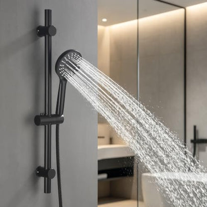 Shower Slide Bar with Adjustable 5-Function Handheld Shower Head & 59-Inch Hose – Stainless Steel Wall Mount Shower Slide Bar Set, Drilling Required(Matte Black) - color: Matte Black