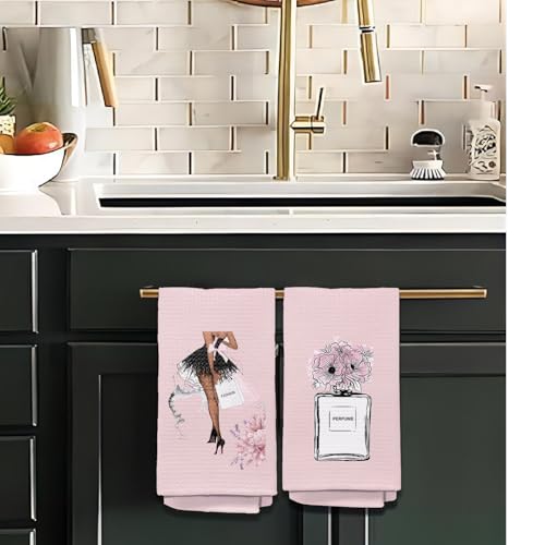 Black & Pink Bathroom Accessory Set of 2 Hand Towels - Pink Flower Design - color: A - Pink Base