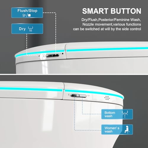 Smart Bidet Toilet with Foam Shield, Auto Open/Close Lid & Seat, Foot Sensor Flush, Tankless One Piece Elongated, Heated Seat, Instant Warm Water & Dryer - color: White