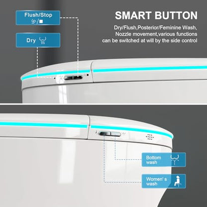 Smart Bidet Toilet with Foam Shield, Auto Open/Close Lid & Seat, Foot Sensor Flush, Tankless One Piece Elongated, Heated Seat, Instant Warm Water & Dryer - color: White