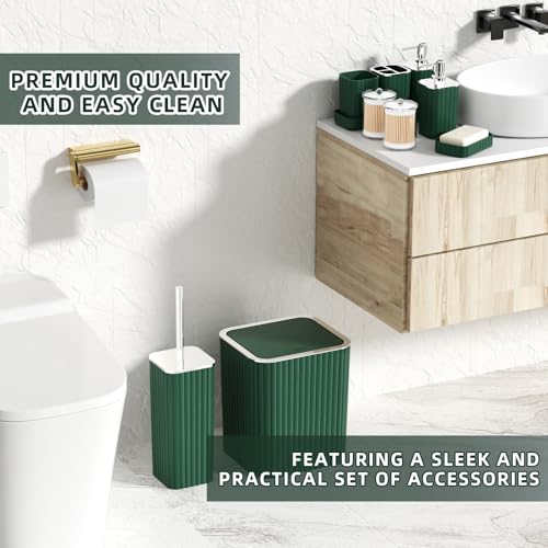 XLHOMO Bathroom Accessories Set - Gorgeous Green Bathroom Set, 10PC Green Bathroom Accessory Set, Bathroom Sets with Toilet Brush, Bathroom Trash Can - size: Bath Set, style: Dark Green&Silver