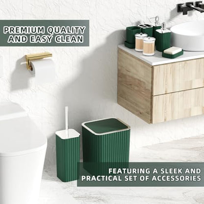 XLHOMO Bathroom Accessories Set - Gorgeous Green Bathroom Set, 10PC Green Bathroom Accessory Set, Bathroom Sets with Toilet Brush, Bathroom Trash Can - size: Bath Set, style: Dark Green&Silver