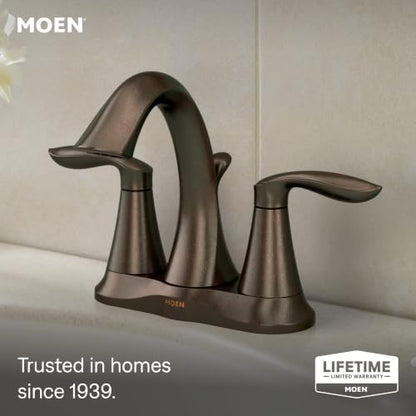 Moen Eva Oil-Rubbed Bronze Two-Handle Centerset Lavatory Faucet with Drain Assembly, Sink Faucet Bathroom 3-Hole for Standard 4-inch Countertop Setup, 6410ORB - color: Oil Rubbed Bronze