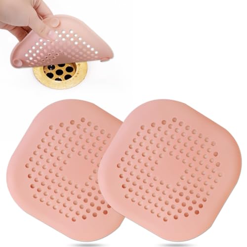 Bovinde Hair Drain Catcher,Square Cover for Shower 2 Pack (Pink) | Drainer Cover Silicone Hair Stopper with Suction Cups,Protector Accessories,Easy to Install Suit for Bathroom,Bathtub,Sink - color: Pink