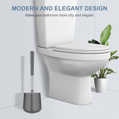 SetSail Toilet Brush and Holder 2 Pack, Self Closing Lid Toilet Bowl Brushes Holder and Extra Long Handle Ventilated Toilet Brush Set for Bathroom Cleaning, Nylon Bristles, Grey - color: Gray, size: 2 packs