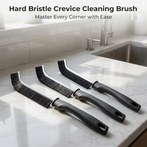 3 Pack Crevice Deep Cleaning Gap Brush | 20mm Long Hard Bristles & 25° Curved Slim Head,Non-Scratch for Tile, Stove, Car Vents & Narrow Gaps, with Hanging Hole