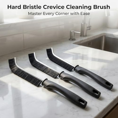 3 Pack Crevice Deep Cleaning Gap Brush | 20mm Long Hard Bristles & 25° Curved Slim Head,Non-Scratch for Tile, Stove, Car Vents & Narrow Gaps, with Hanging Hole