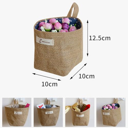 4 Pack Wall Hanging Storage Bags Hanging Storage Bags Cotton Linen Storage Basket Foldable Wall Hanging Basket Family Organizer Box Decorative Bag (Brown)3.93 * 3.93 * 5.31