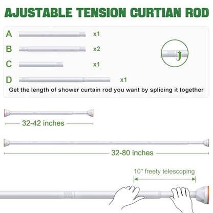 TITGIPE White Shower Curtain Rod 32-80 inch, Adjustable shower rods for bathroom, Stainless Steel, Never Rust, No Drill - color: white, size: 32-80 inches