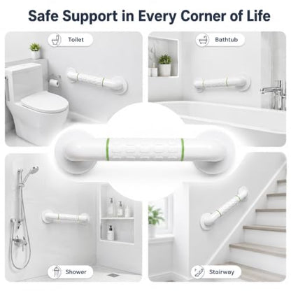 Shower Grab Bars for Seniors, 16-Inch Stainless Steel Safety Handle | handicap grab bar | Heavy-duty support | Glow-in-the-dark ring | wall-mounted grab bar | shower safety rail