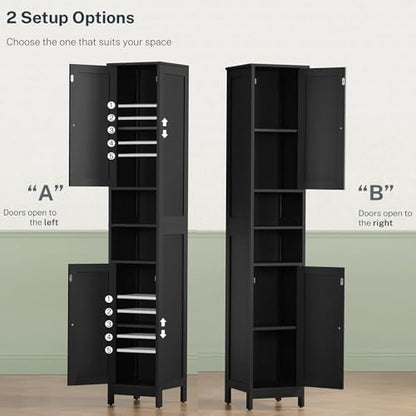 67" Tall Bathroom Cabinet with Adjustable Shelves and Doors | Narrow Bathroom Storage Cabinet for Small Space, Living Room, Entryway, Kitchen, Black - color: Black