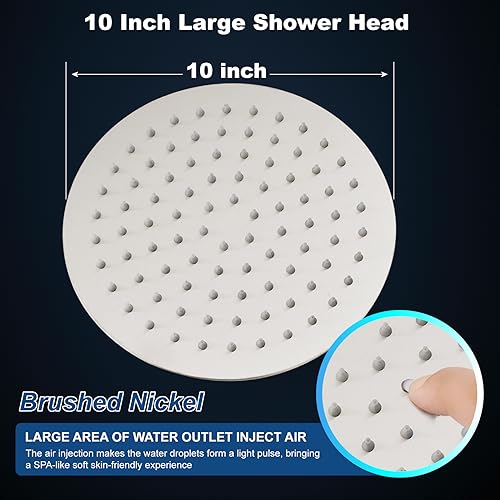 Midanya Round Rain Shower Head,High Pressure,Brushed Nickel 10 Inch | 360°Swivel,Ceiling or Wall Mount,Waterfall Full Body Coverage,Bathroom Remodel,Stainless Steel Large Rainfall Shower Head - color: Nickel, size: 10 Inch