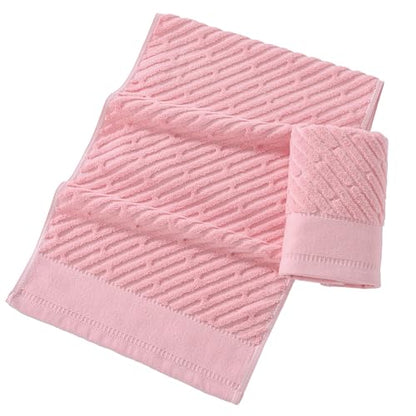 sense gnosis Pink Hand Towels Diagonal Bar Pattern 13" X 29", 2PC | 100% Terry Cotton Towel Super Soft Highly Absorbent Face Towel for Bathroom - color: Pink