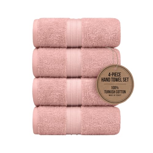 Hand Towels Pack of 4 - Thick & 100% Cotton, Large (16"x 28") Absorbent, Extra Soft, Cute - Versatile, Perfect as Hand Towels for Bathroom, Hotel and Spa Towels - Coral - color: Coral