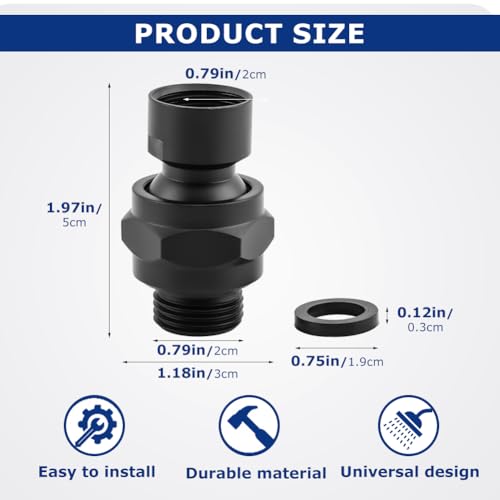 Shower Head Swivel Adapter, Adjustable Pivot Ball To Adjust Showerhead Angle, Universal All Metal Shower Arm Extension Connector, Showering Components(COLOR:Matte Black) - color: Matte Black