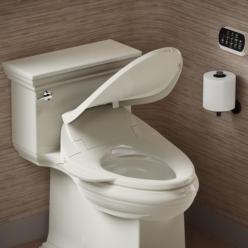 Kohler PureWash E750 Elongated Heated Bidet Toilet Seat, Touchscreen Remote Control, Biscuit, Quiet-Close Grip-Tight Lid, Self-Cleaning Wand, Warm Water Bidet, Adjustable Water Pressure, Nightlight - color: Biscuit