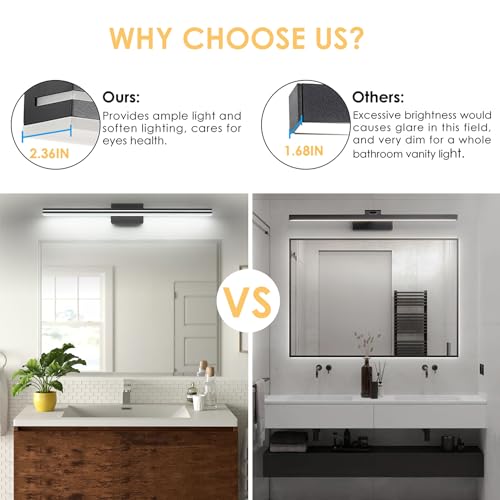 SineRise LED Modern Bathroom Vanity Light Bar (48-Inch, 3000K/4000K/6000K), Matte Black Dimmable Modern Acrylic Bathroom Wall Lighting Fixtures Over Mirror - color: Matte Black, size: 48-Inch