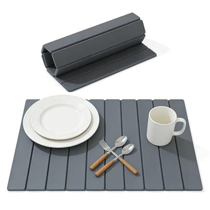 Stone Dish Drying Mat for Kitchen Counter – Super Absorbent Diatomaceous Earth Dish Drying Mat, Grey Kitchen Counter Mats for Dishes ,Bottles, Cups, Match Any Countertop