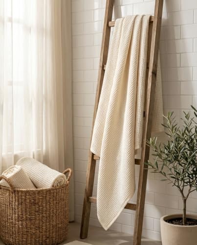 Bamboo Viscose Waffle Bath Towels - Pack of 4 - Ivory - 250 GSM – 100% Viscose Derived from Bamboo - Quick-Dry Waffle Weave - Spa & Gym Ready - Oeko-TEX Certified – Absorbent - Breathable - color: Ivory