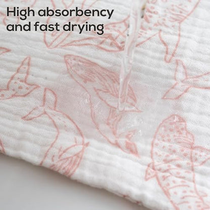 Muslin Baby Washcloths for Newborns, Pack of 8, 11"x11", Super Soft Cotton, Absorbent and Gentle, Baby Cotton Wipes, Baby wash Cloths - color: Pink and Fish