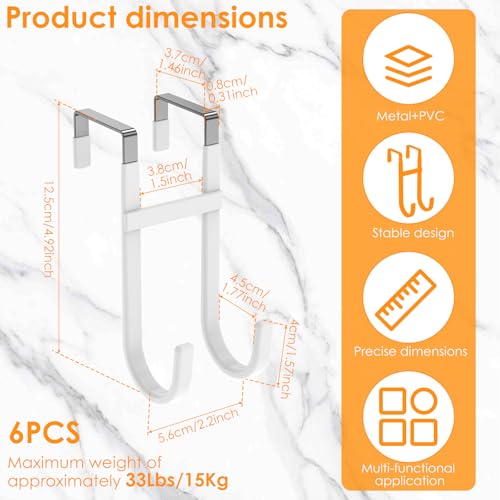 Over The Door Hooks, 6 Pack Dual-Hook 5" Long Door Hangers with Non-Slip PVC Coating for Clothes, Hats, Towel, Bags for Bathroom Bedroom Kitchen, Fits Most 1.2" - 1.4" Width Interior Doors - style: 6 Pack Style