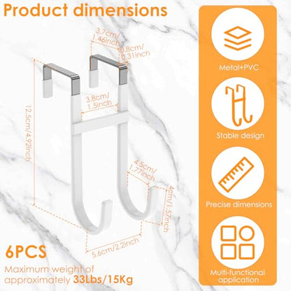 Over The Door Hooks, 6 Pack Dual-Hook 5" Long Door Hangers with Non-Slip PVC Coating for Clothes, Hats, Towel, Bags for Bathroom Bedroom Kitchen, Fits Most 1.2" - 1.4" Width Interior Doors - style: 6 Pack Style